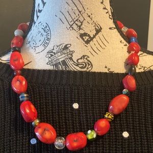 Red & Multi Color Beads Statement Necklace